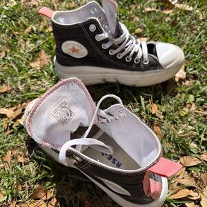 Converse Kids Black Canvas High-Top Sneakers with Pink Pull Tabs